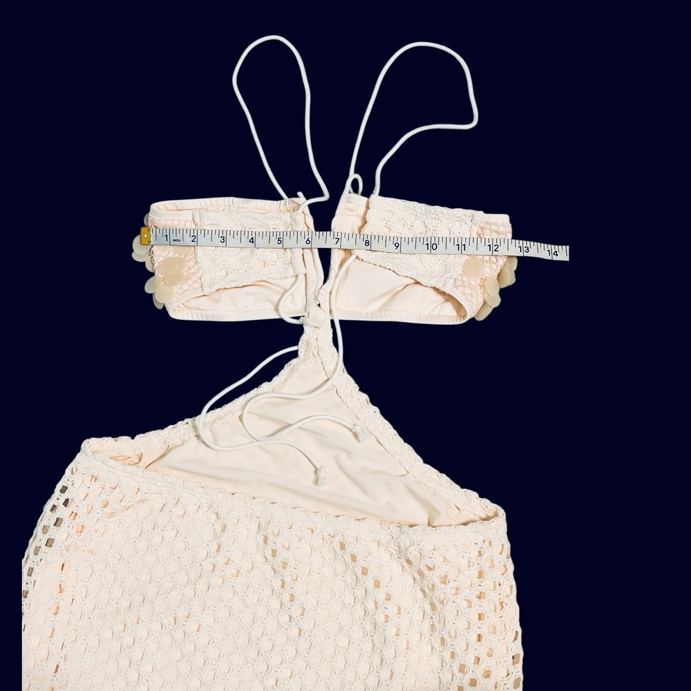 Ivory Crochet Mermaid Maxi Dress Cutout Open Knit‎ Boho Beach Resort Small - Picture 16 of 16